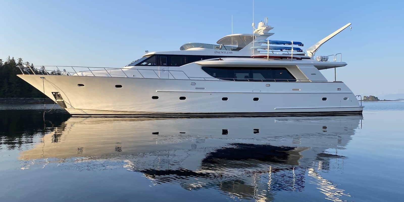 Some mornings, Alaska shows off. M/Y Dauntless, perfectly positioned to witness it all.